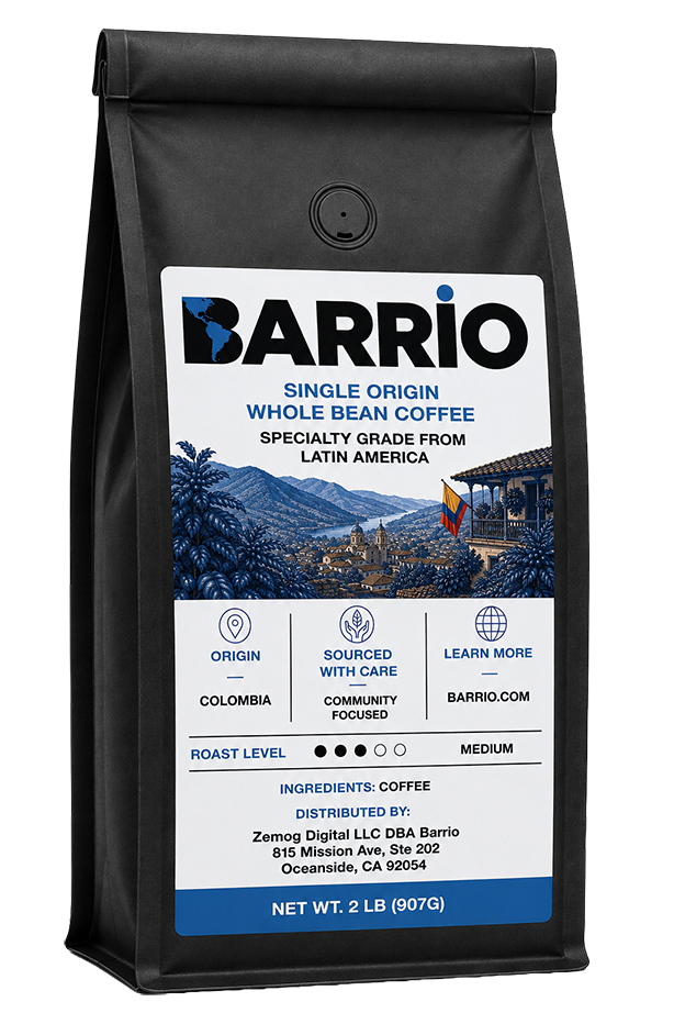 Barrio Colombia single-origin whole bean coffee bag