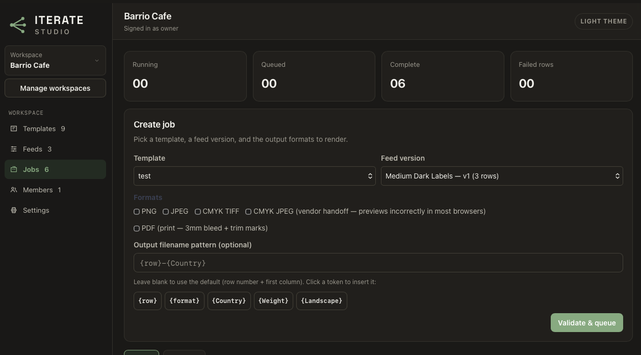 Iterate Studio dashboard sample screen